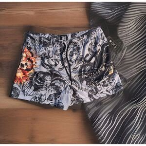 ($65) NWT Ed Hardy Skull Panther Mesh Basketball Shorts Mens XL Grey Eagle Snake